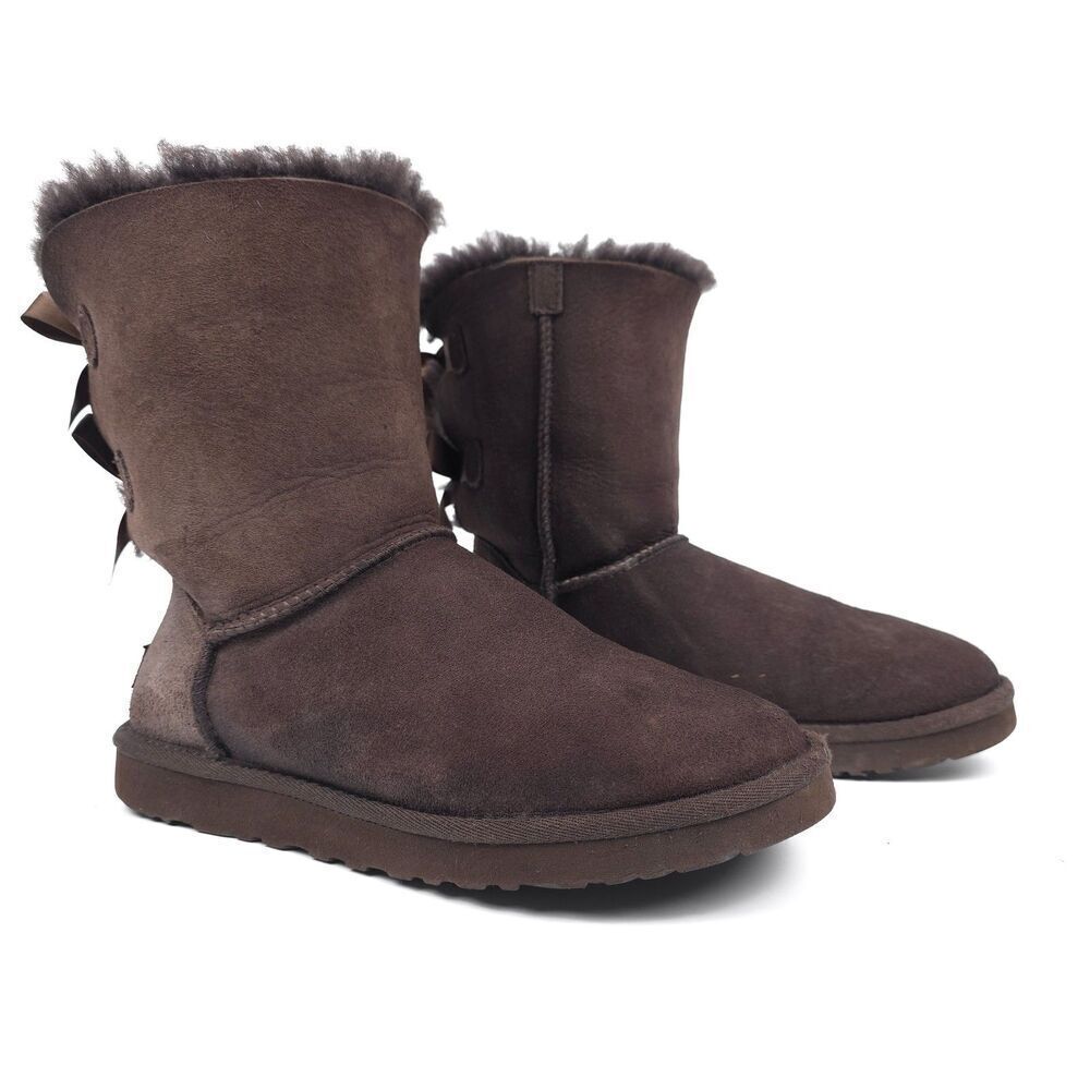 UGG Australia Bailey Bow II Suede Winter Boots 6 Sherpa Chocolate Brown Y2k 90s